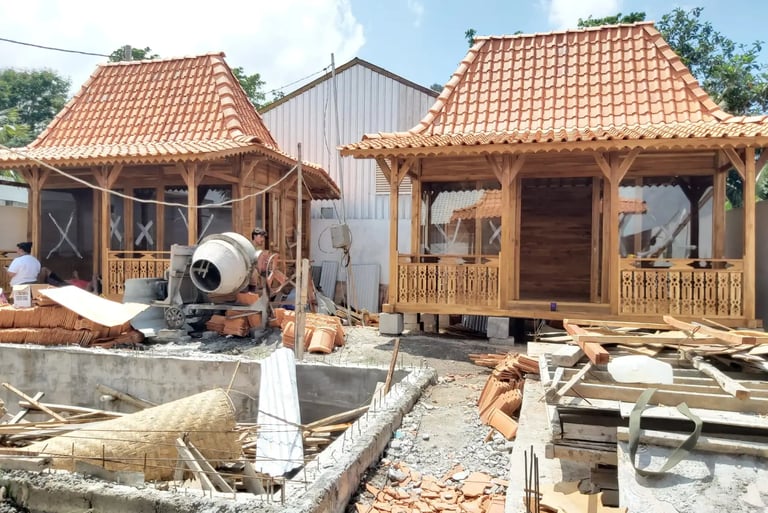 4 joglos complex, terrace with outdoor kitchen and swimming pool