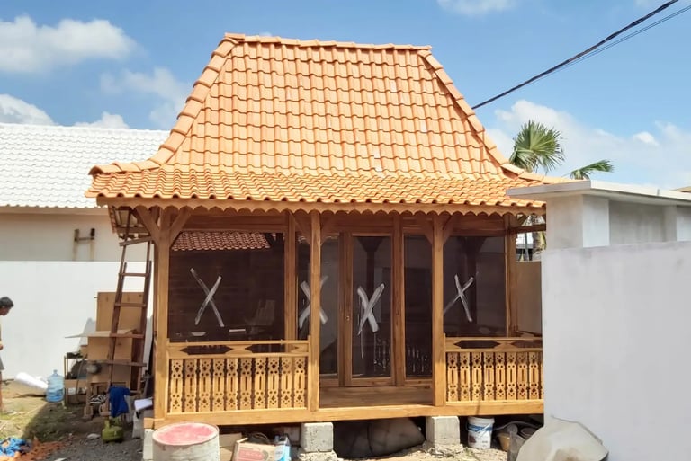 4 joglos complex, terrace with outdoor kitchen and swimming pool