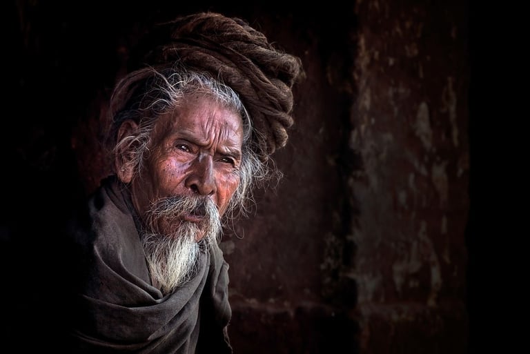 Nepali holy man in brown clothes travel
