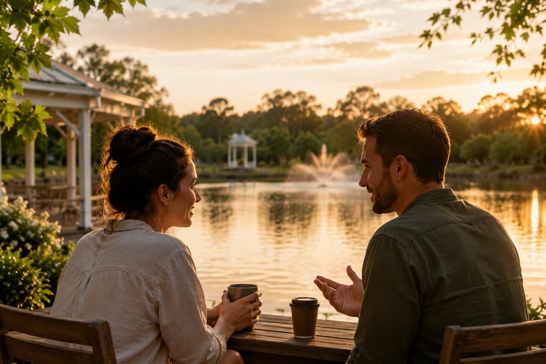 Couple sitting at Grapevine communicating