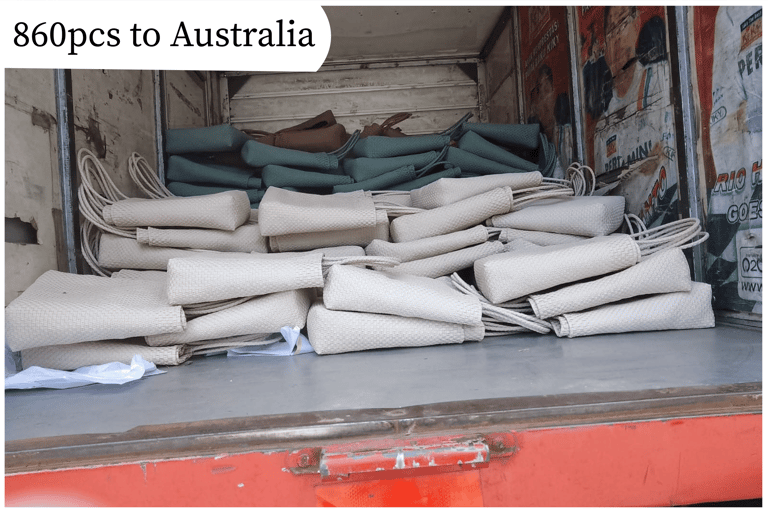 Pengiriman eksport 860 pcs tas anyaman jali jali Craftvitas Indonesia ke Australia