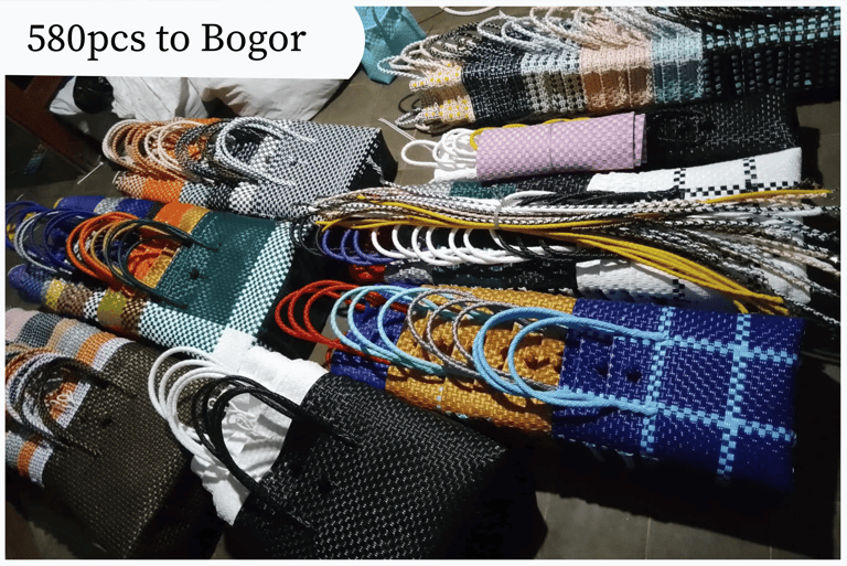 Pengiriman grosir 580 pcs tas anyaman jali jali Craftvitas Indonesia ke Bogor