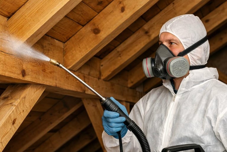 image représentant un technicien qui effectue un traitement préventif contre les insectes du bois