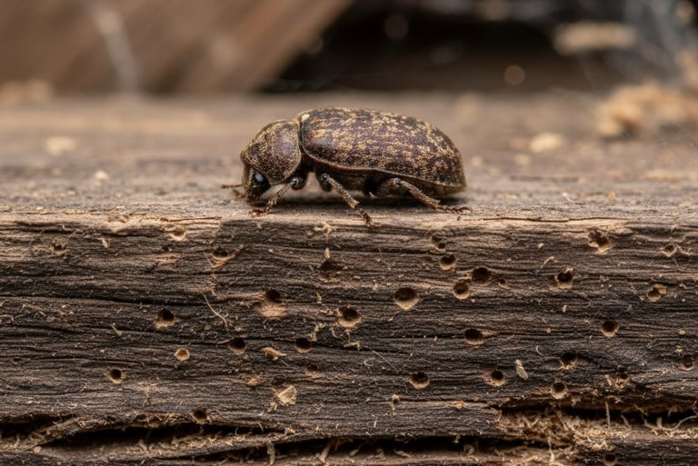 Trous de vrillette sur une charpente à Genève