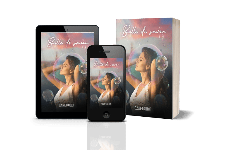 Mockup ebook et broché de "Bulle de Savon", l'autobiographie d'Elisabet Guillot.