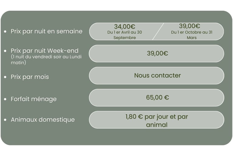 Prix  1 chbr Standard