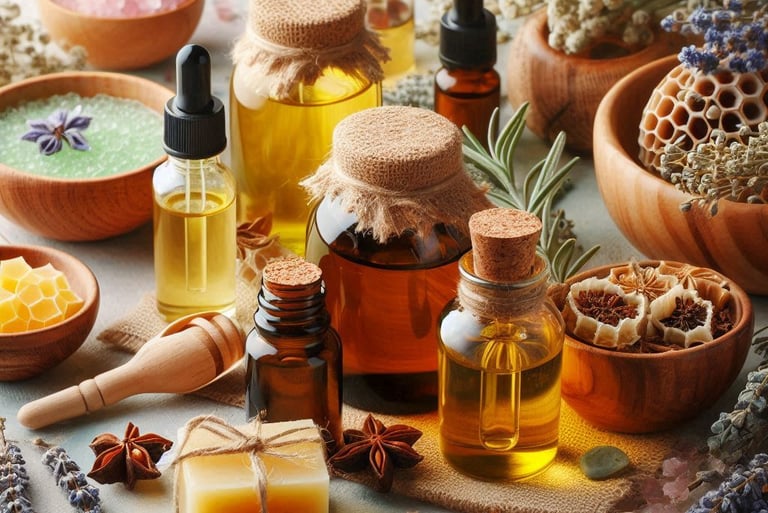 a variety of different types of oils and beeswax