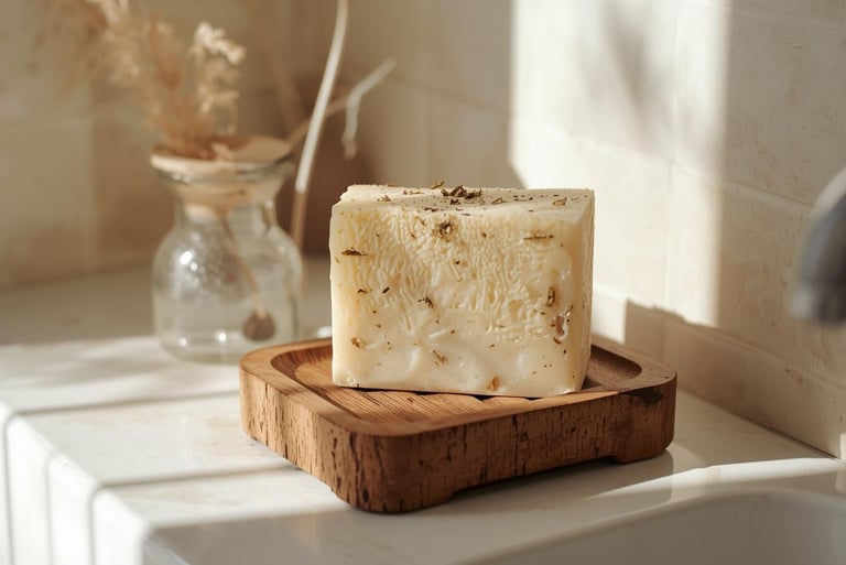 handmade soap on wood soap dish