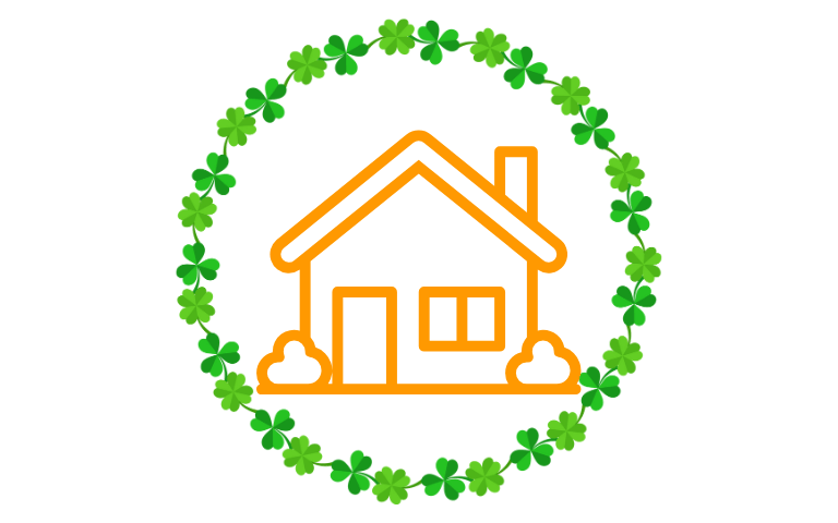 House icon inside of clover border