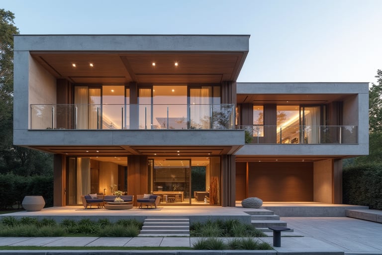 a modern house with a pool and a swimming pool
