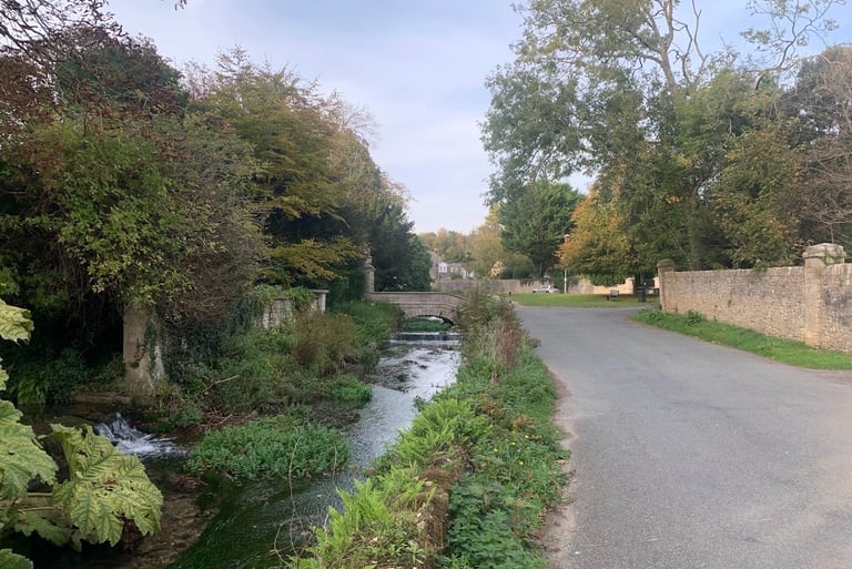 Looking towards Stottingway Street and the bridge over the River Wey leading to Westbrook House