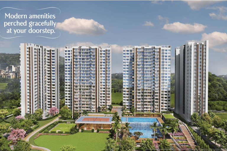 a large apartment complex with a swimming pool and a swimming pool