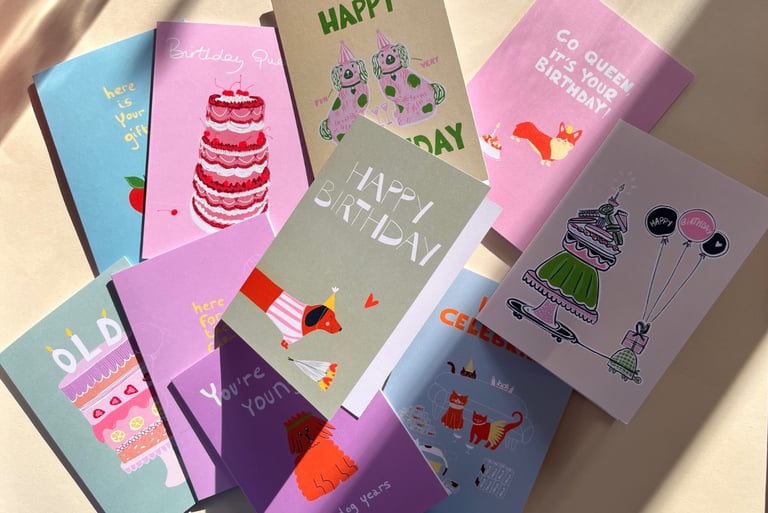 Carte d'anniversaire colorées et joyeuses imprimées en France