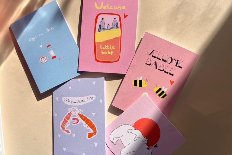 Cartes naissance beeb illustratrice Française