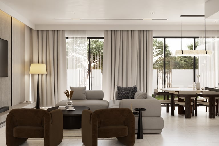 Premium residential living area design UAE by Moori Interiors