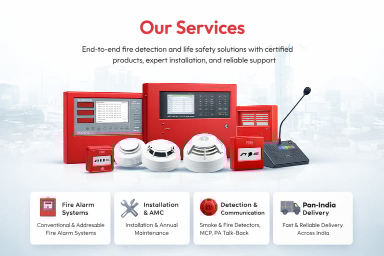 a fire alarm system with a red fire hydrant