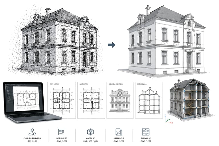 Inwentaryzacja 3D budynku – chmura punktów i model 3D