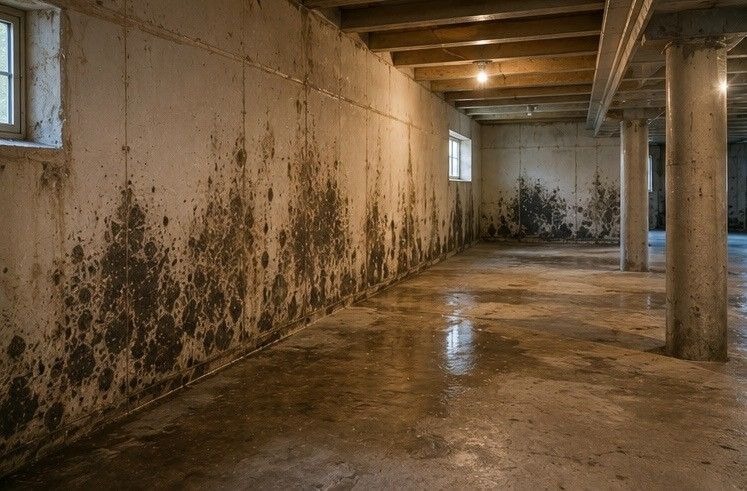 extensive below grade basement space in Broadmoor Colorado Springs luxury property showing moisture damage and mold growth