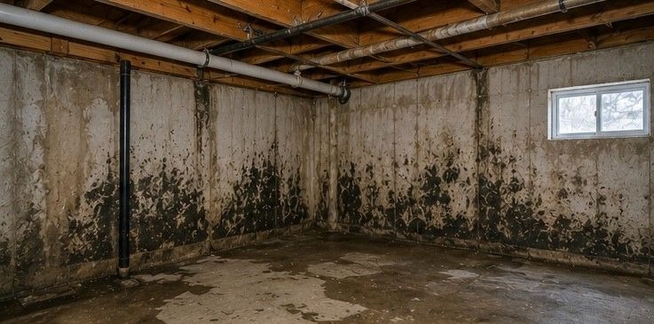 residential basement in Powers Corridor Colorado Springs showing moisture damage and mold growth from aging plumbing