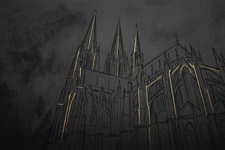 Architectural sketch of the Cologne Cathedral, representing Abionori location for the DACH market.
