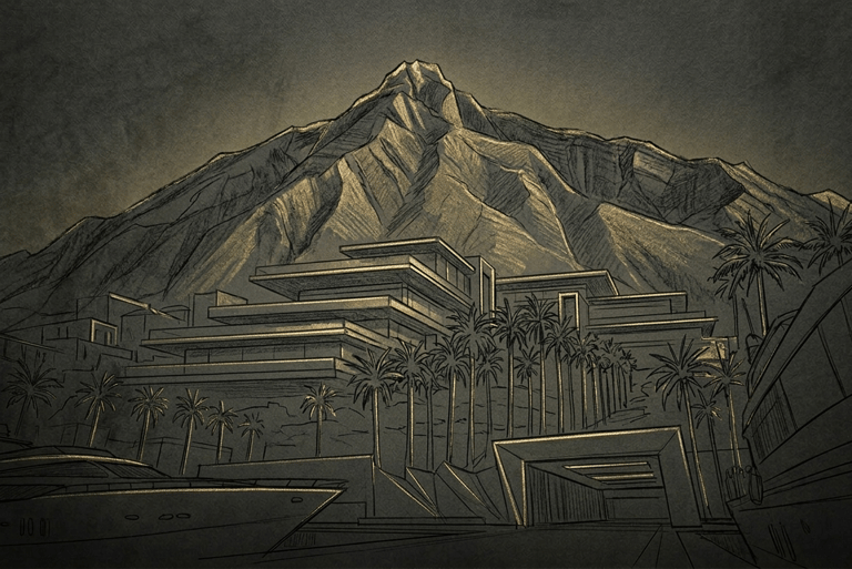 Architectural sketch of Marbella landscape, Abionori operations base.