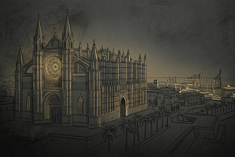 Architectural sketch of Palma de Mallorca Cathedral, Abionori headquarters.