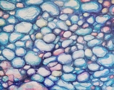 art, acrylic painting on canvas, abstract realism, macro landscape, underwater pebbles