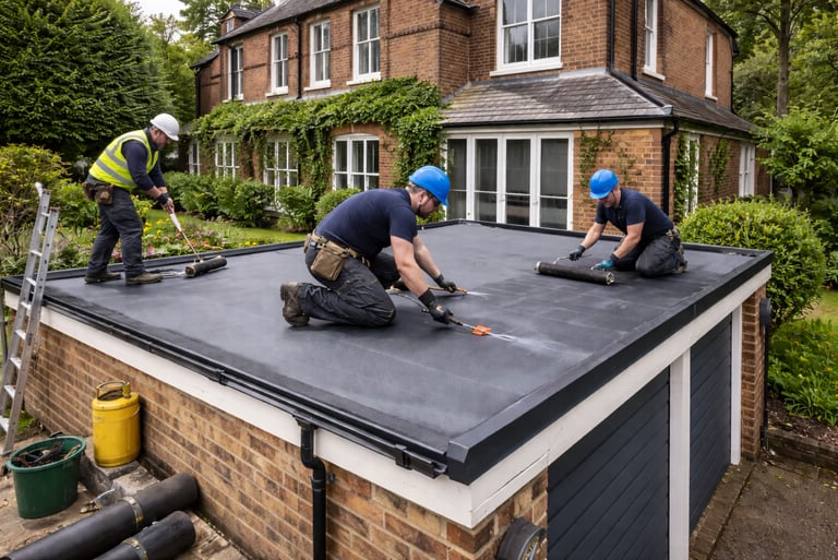 EPDM rubber flat roof installation on double garage in Surrey