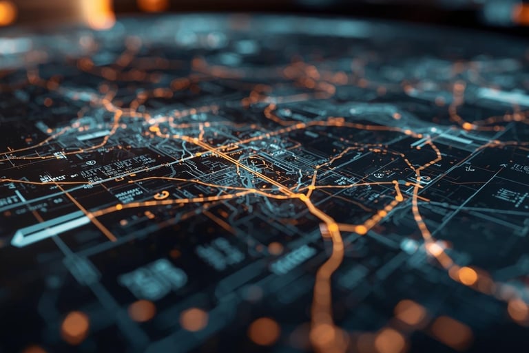 a map of a city and tracking interface