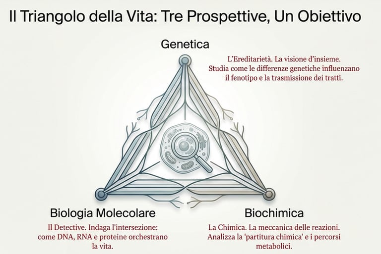 Mostra il Triangolo della vita: Genetica, Biologia Molecolare, Biochimicaalla base 