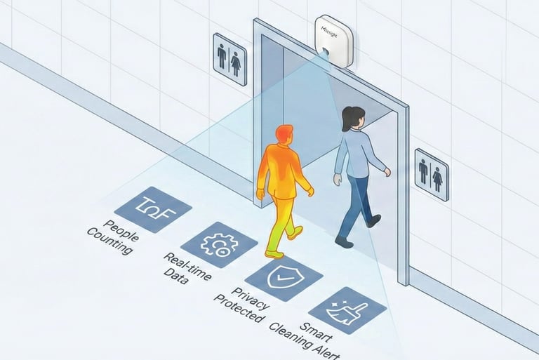 a man entering a restroom and being counted by iot sensor