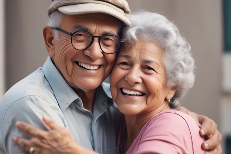 A man and a woman hugging in a field