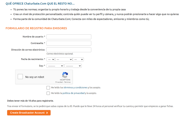 registrarse en chaturbate