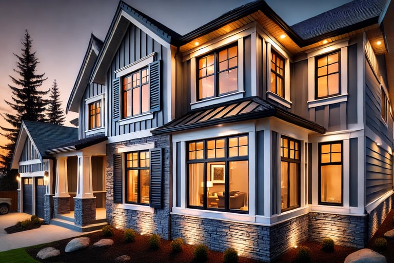 Modern home exterior featuring fiber cement siding and energy-efficient windows, remodeled by Aztec