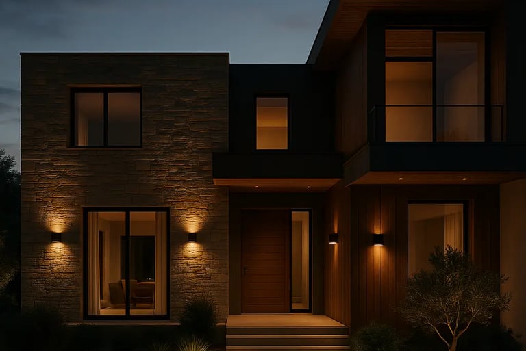 Modern Villa at Dusk with elegant spotlights