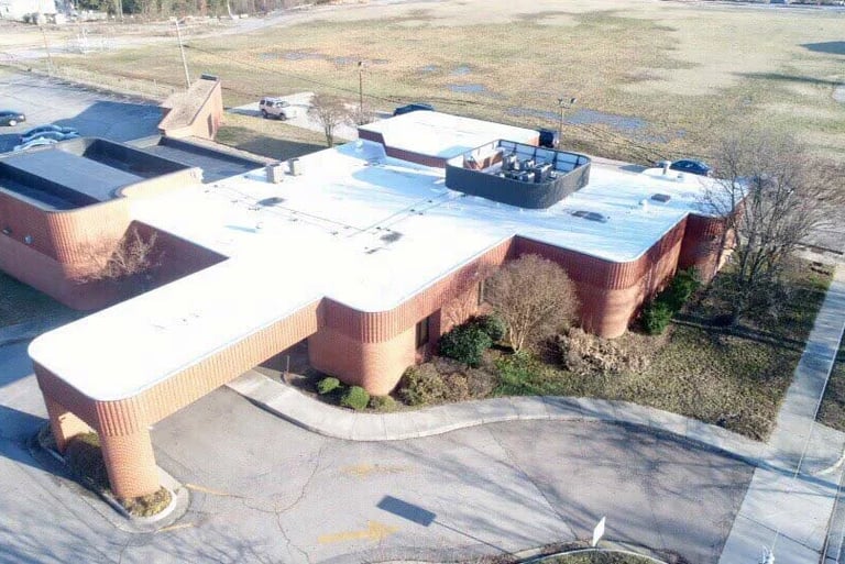 Flat roof replacement on commercial building in Petersburg Virginia