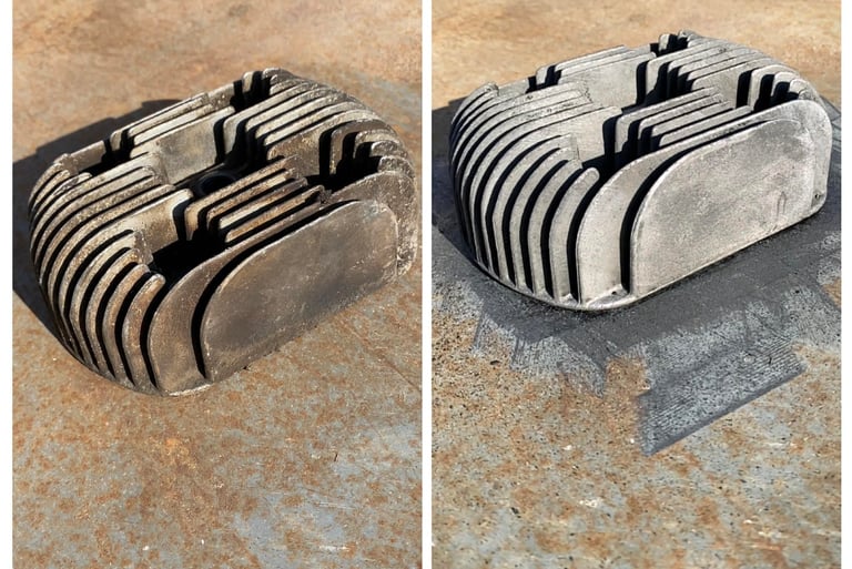 rozsdás és tisztított fém alkatrész összehasonlítása lézeres kezelés után