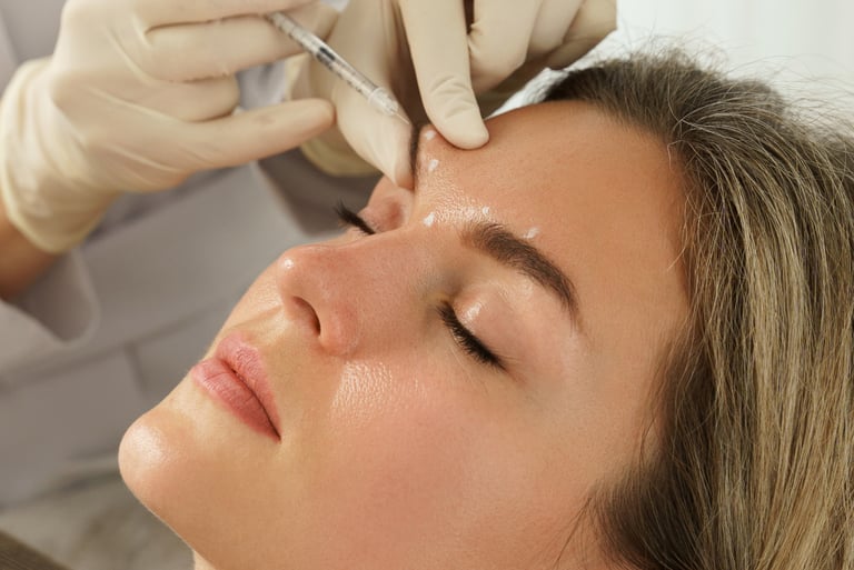 Woman receiving professional skin care injections, available at Edge Optics Fort Collins