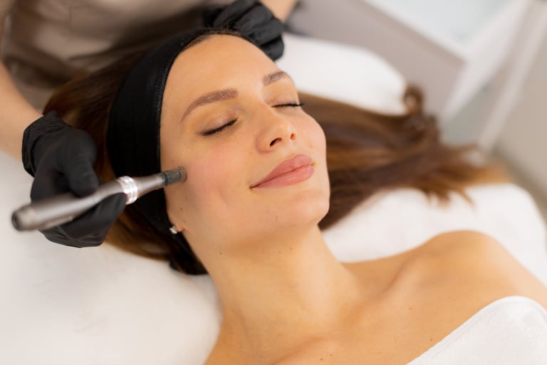 Woman receiving aesthetic services and micro-needling, available at Edge Optics Fort Collins