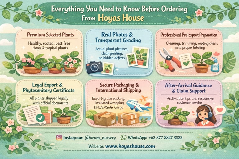 Infographic about Hoyas House Hoya plant exporter services and key benefits for international buyers