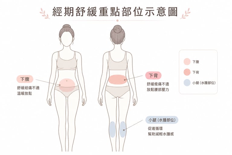 經期舒緩重點部位示意圖
