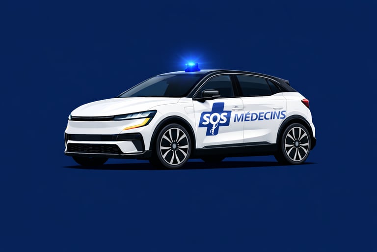 voiture SOS Médecins avec girophare bleu clignotant