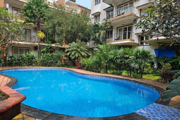 Goa 1 BHK AC fully furnished apartments , 5 minutes walk to Baga Beach, North Goa.