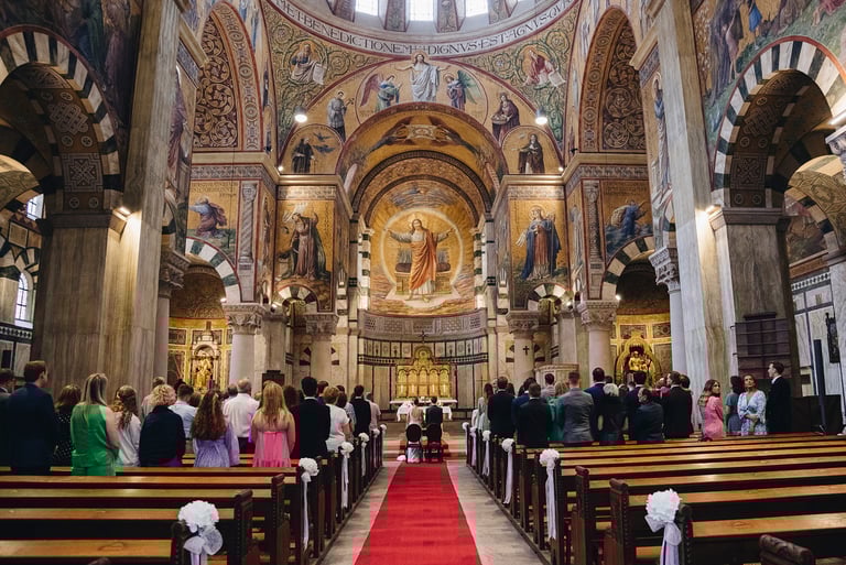 Wedding ceremony in Herz Jesu church in Berlin.