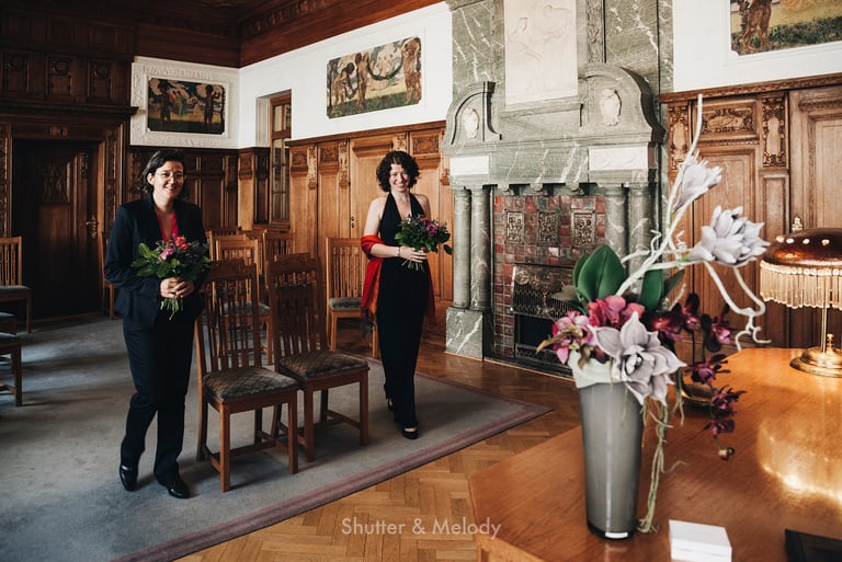 Two brides about to get married at the Pankow civil registry.