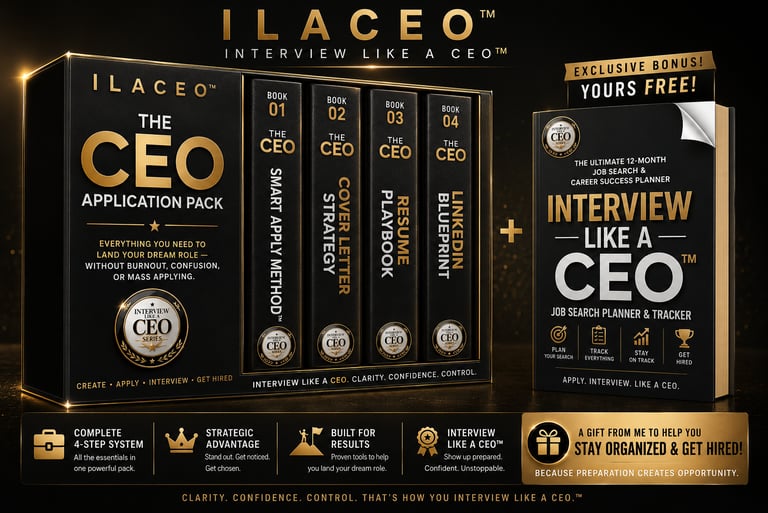 ILACEO Interview Like a CEO application pack and career success planner for professional job search preparation.