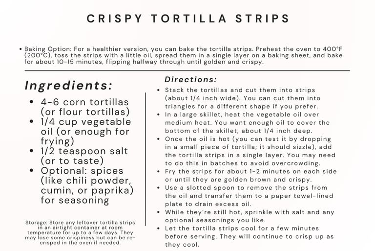 tortilla strips recipe card
