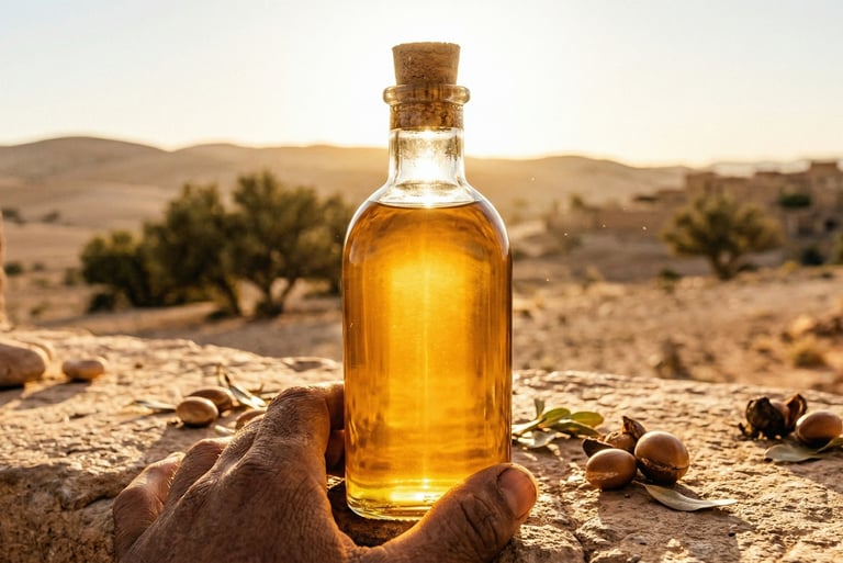 S&B El Artesanal Aceite de Argán Marroquí en una ventana en desierto