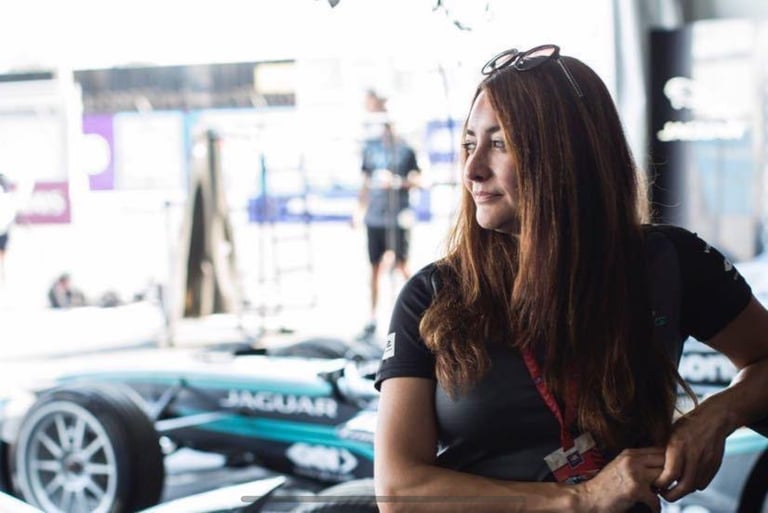 Selin in the garage at her last race with the team at New York City, 2018