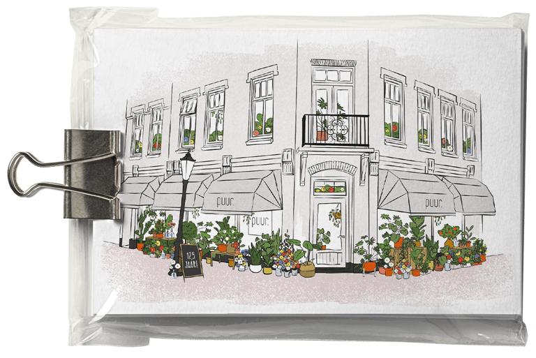 Geïllustreerd pand van PUUR bloemist